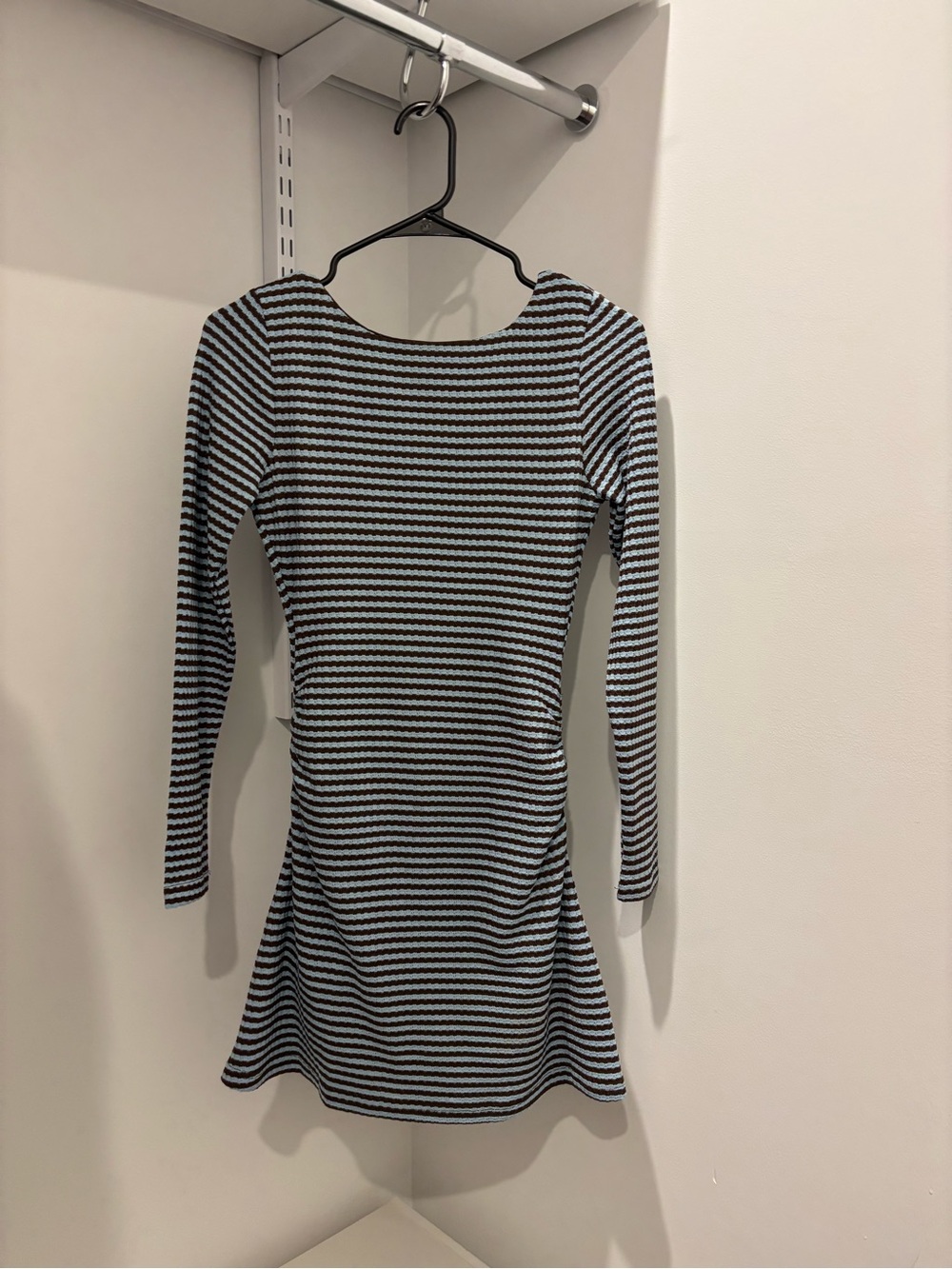 Princess Polly Brown & Light Blue Striped Long-Sleeve Knit Dress